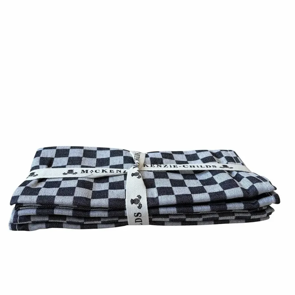 NEW Mackenzie Childs Black Check Cotton Dinner Napkins 18.5 x18.5 Set of 4